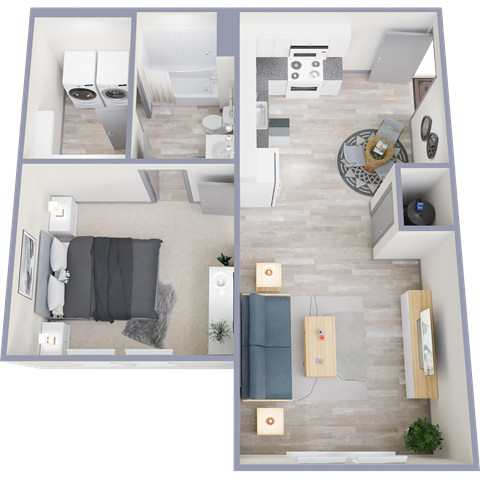 Floor plan for 1 bed, 1 bath, 650 sqft